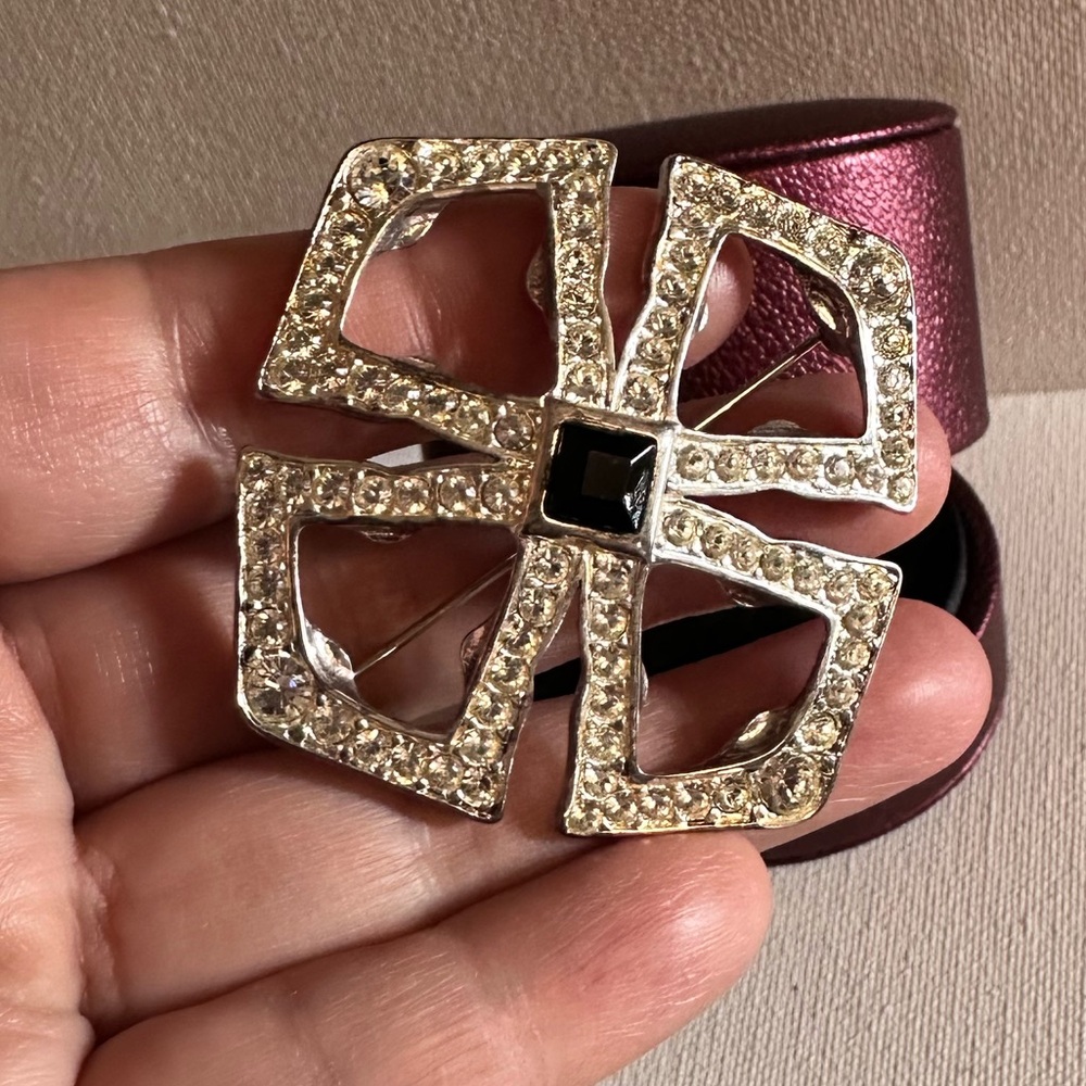 Premier Designs Silver and Black Crystal Brooch